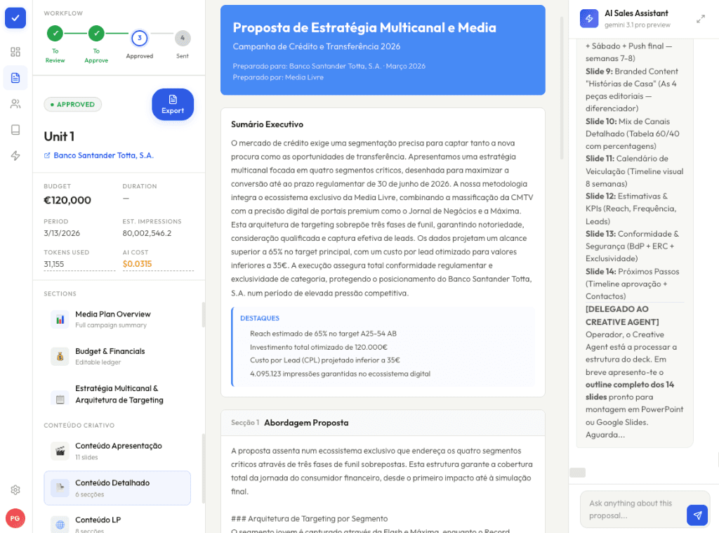 SprintAI Project: AI SALES ASSISTANT — Automated Sales Proposal Agent — AI-powered multi-agent system that engineers high-conversion sales decks in minutes. By orchestrating CRM data, historical proposals, and dynamic pricing tables, it transforms a simple team brief into a client-ready presentation.
